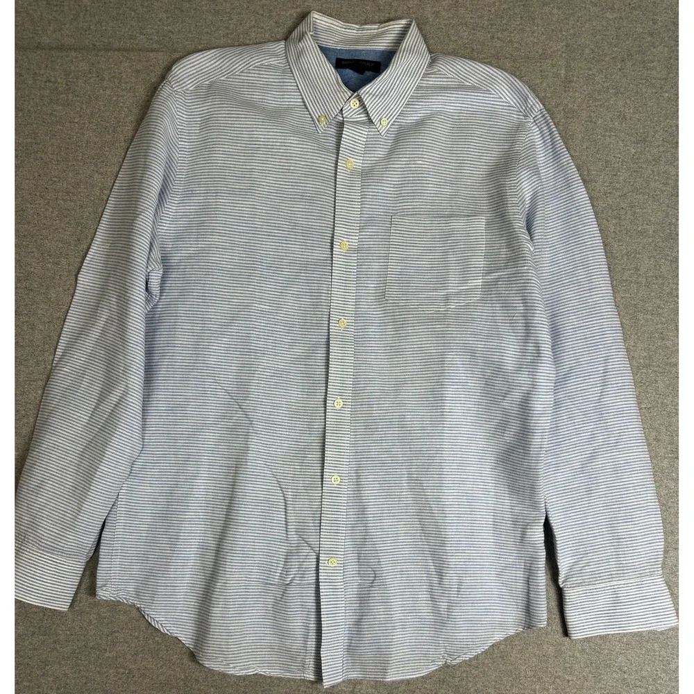 Banana Republic Linen Blend Shirt Mens Large Blue Striped Slim Fit Button Up